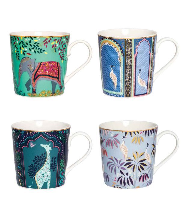 Sara Miller India Set of 4 Mugs, Assorted